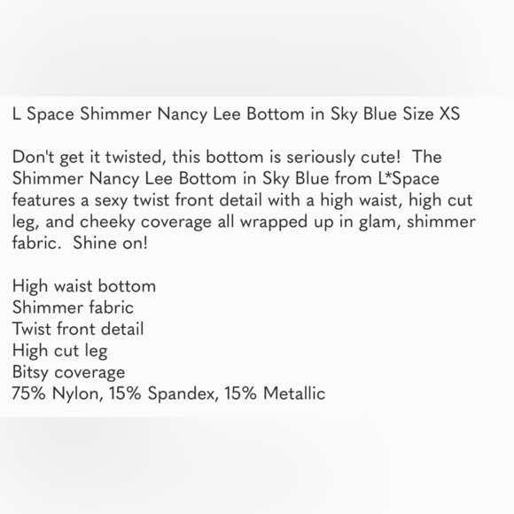 Revolve L*Space Nancy Lee‎ Bikini Bottoms Shimmer Sky Blue NWT - Picture 5 of 9